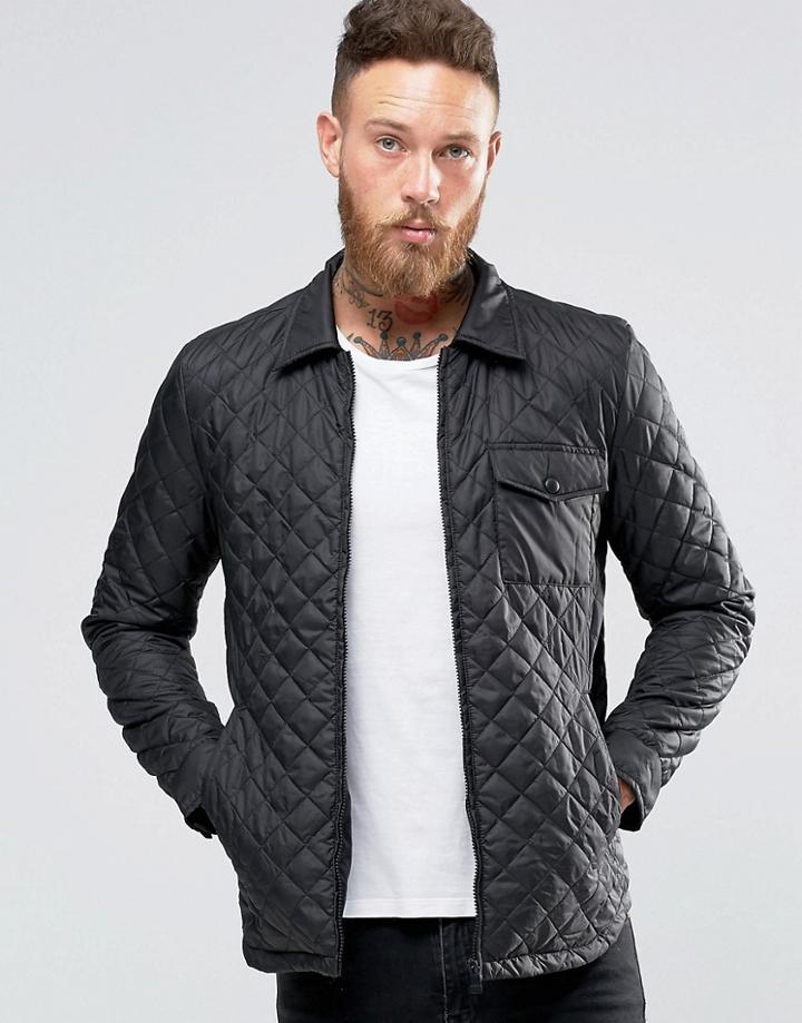 Only & Sons Quilted Zip Up Jacket - Black
