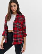 Hollister Oversized Flannel Boyfriend Shirt In Plaid - Red