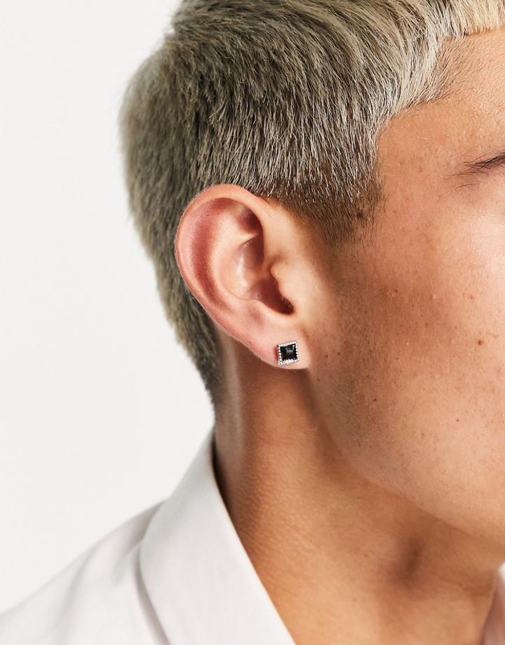Topman Square Black Stud Earrings In Black
