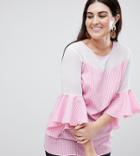 Lovedrobe Gingham Blouse With Bell Sleeves - Pink
