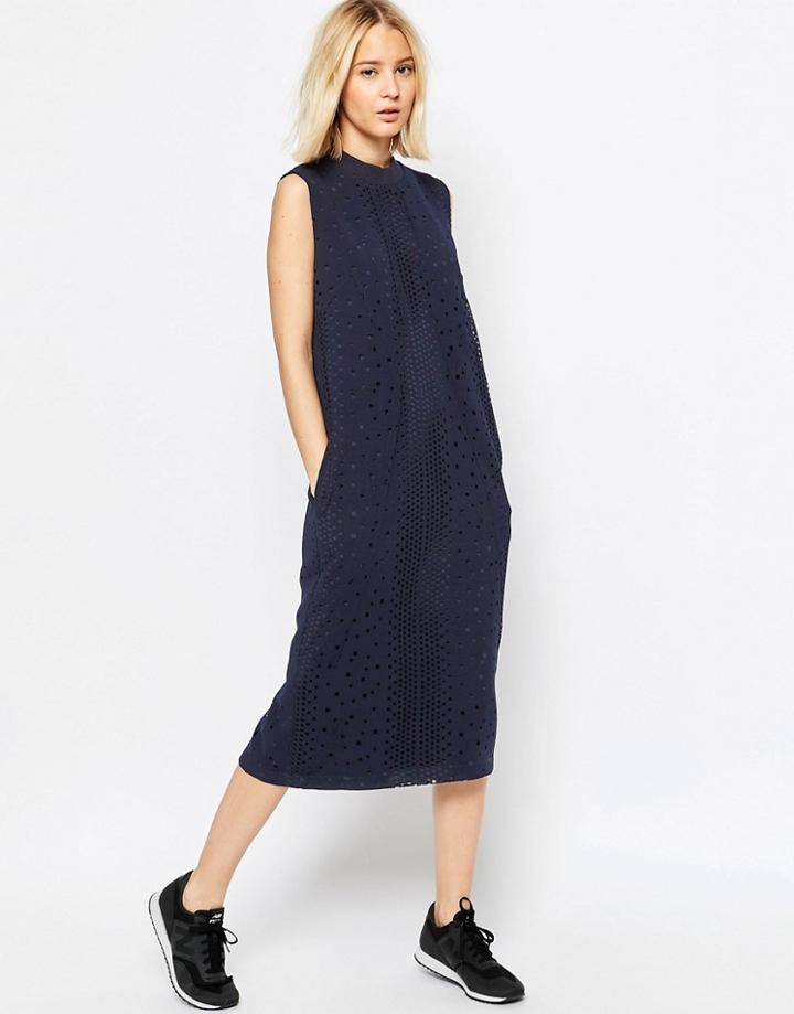 Asos White Laser Cut Midi Dress - Navy