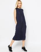 Asos White Laser Cut Midi Dress - Navy