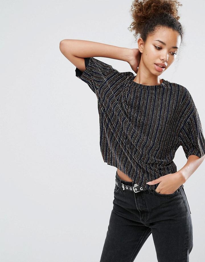 Pull And Bear Shimmer Thread T-shirt - Black