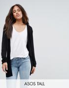 Asos Tall Cardigan In Fine Knit With Rib Detail - Black