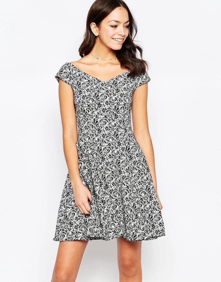 Closet Bardot Skater Dress In Swirl Jacquard