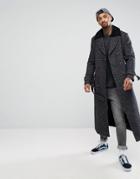 Asos Wool Mix Long Lined Trench Coat In Check - Navy