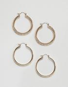 Asos Design Pack Of 2 Hoop Earrings In Vintage Style In Gold - Gold