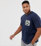 Jacamo T-shirt With Floral Contrast Pocket - Navy