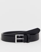 Asos Design Smart Faux Leather Skinny Belt In Black - Black