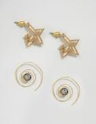 Asos Pack Of 2 Star And Swirl Through Earrings - Gold