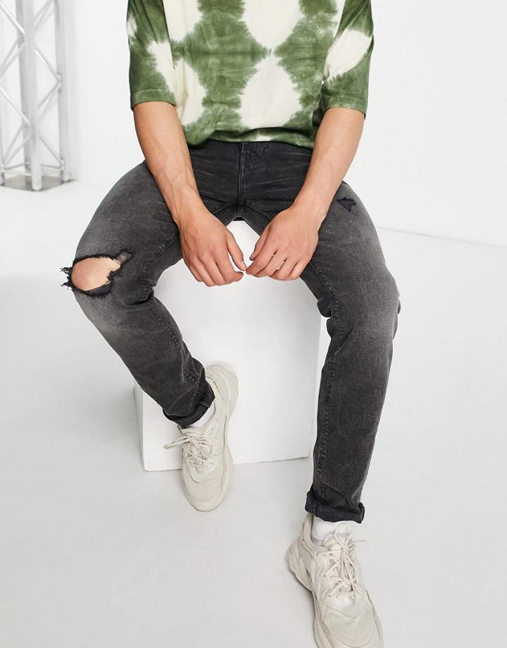Asos Design Skinny Jeans In 'less Thirsty' Black Wash With Abrasions