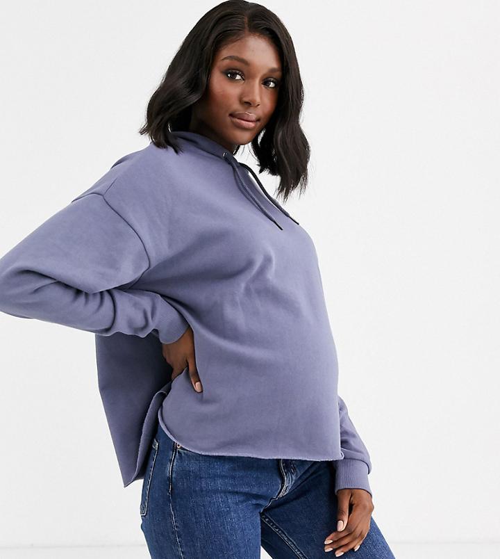Asos Design Maternity Boxy Hoodie In Black In Shark Gray