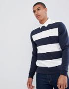 Farah Loz Rugby Stripe Polo In Navy - Navy