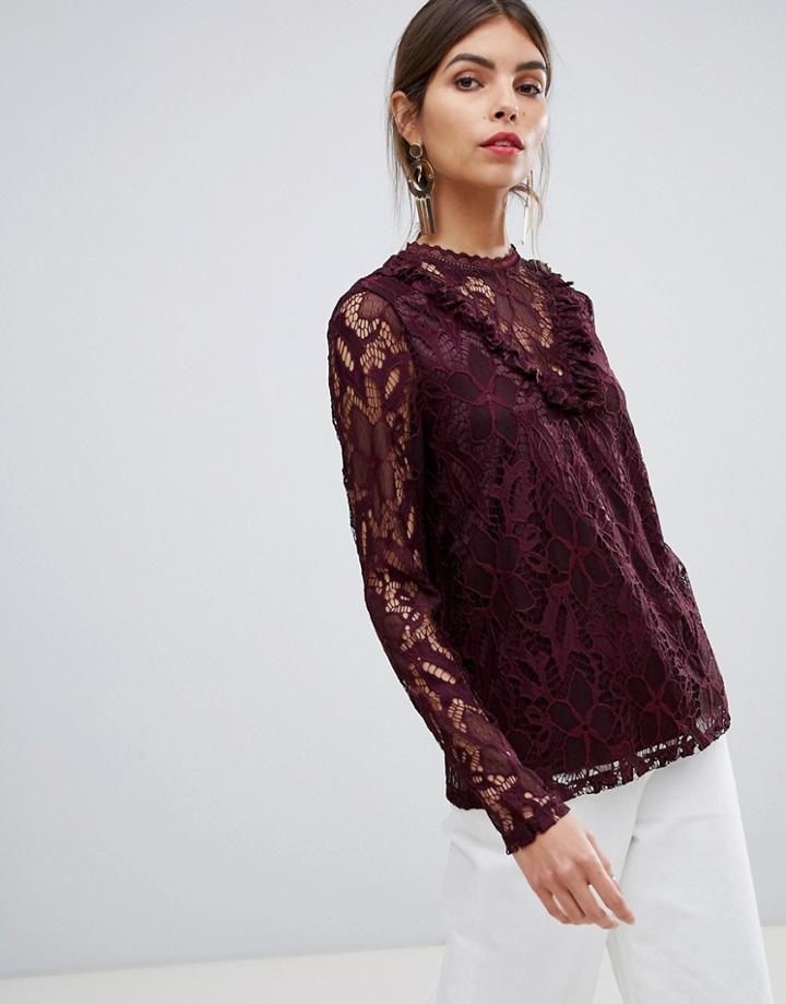Vila Lace Frill High Neck Top - Pink