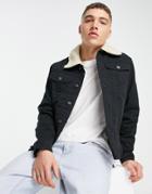 Jack & Jones Twill Jacket With Borg Collar In Black