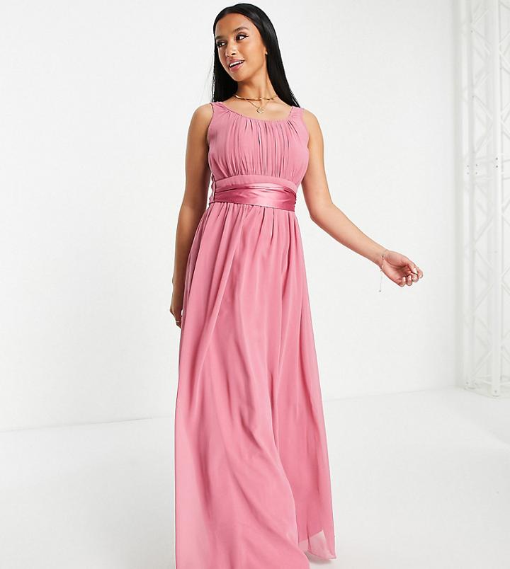 Little Mistress Petite Bridesmaid Chiffon Maxi Dress In Dark Pink