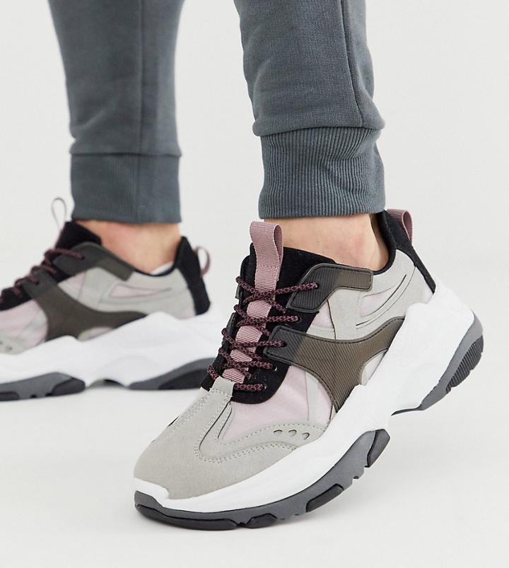Asos Design Wide Fit Sneakers In Color Pop With Chunky Sole