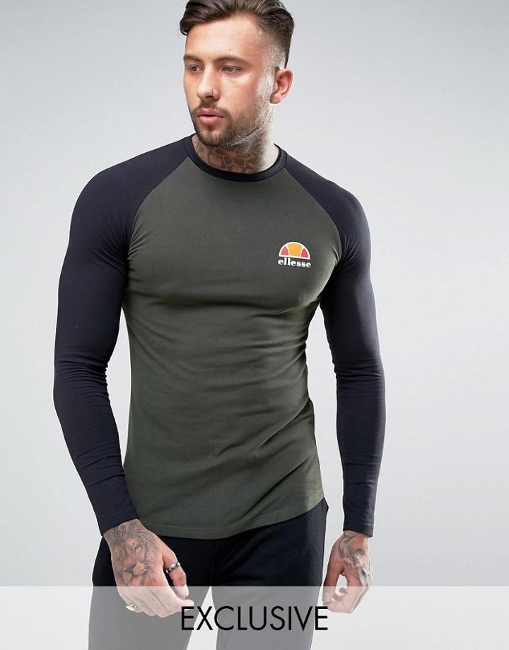 Ellesse Muscle Fit Long Sleeve T-shirt With Small Logo - Green
