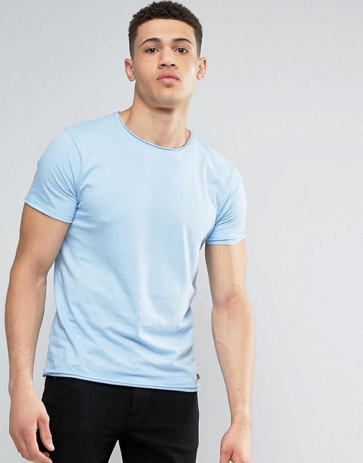 Brave Soul Basic Raw Edge T-shirt - Blue