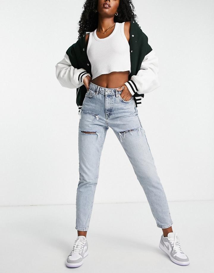 Topshop Sofia Rip Mom Jean In Bleach-blue