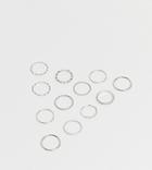 Asos Design Curve Pack Of 12 Rings In Mixed Texture And Twist Designs In Silver Tone