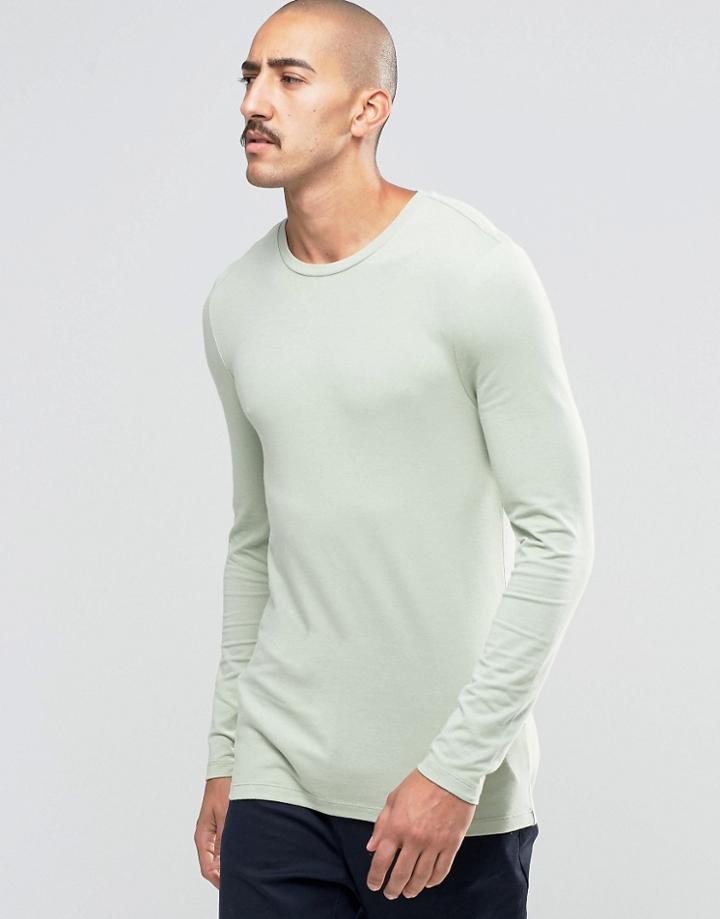 Asos Extreme Muscle Long Sleeve T-shirt With Crew Neck In Green - Green
