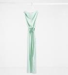 Flounce London Exclusive Satin Drape Shoulder Maxi Dress In Mint-navy