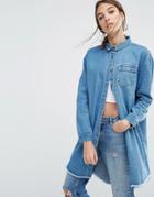 Daisy Street Relaxed Denim Shirt Jacket With Raw Hem - Blue