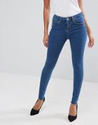 Asos 'sculpt Me' High Rise Premium Jeans In Yew Chalky Blue With Raw Hem - Blue
