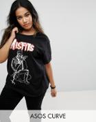 Asos Curve Boyfriend T-shirt With Misfits Print - Black