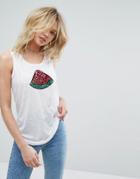 Brave Soul Tank With Sequin Watermelon Badge - White