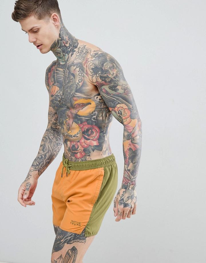 Native Youth Color Block Swim Short - Orange
