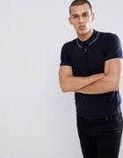 Celio Knitted Polo Shirt With Contrast Tipping - Navy