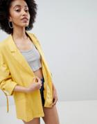 Bershka Linen Blazer In Yellow - Yellow