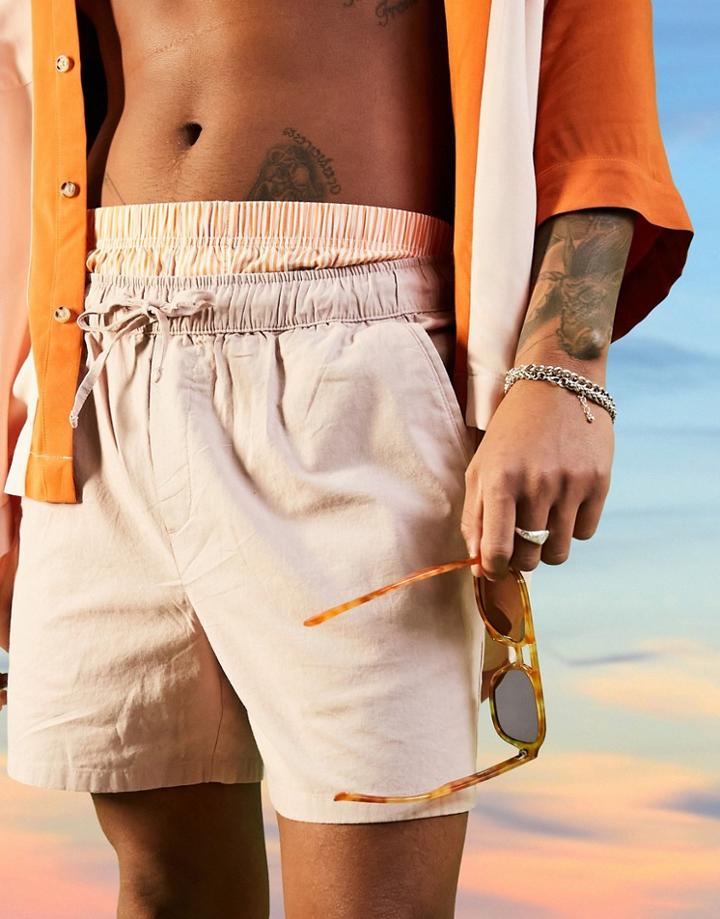 Asos Design Slim Shorts In Pink Linen Look