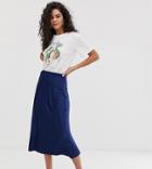 New Look Tall Satin Midi Skirt In Navy - Navy