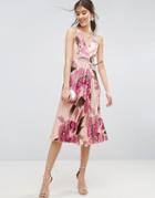 Asos Floral Pleated Wrap Cami Midi Dress - Multi