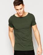 Asos Muscle T-shirt With Boat Neck In Green - Forest Night