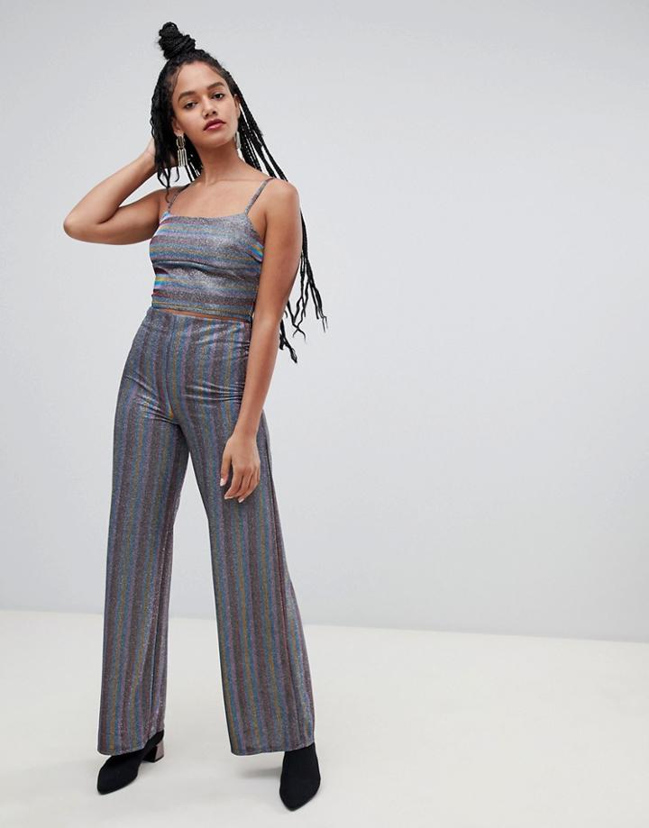 Miss Selfridge Wide Leg Trousers In Metallic Stripe - Multi