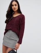 Brave Soul Chenille Sweater With V Neck - Purple