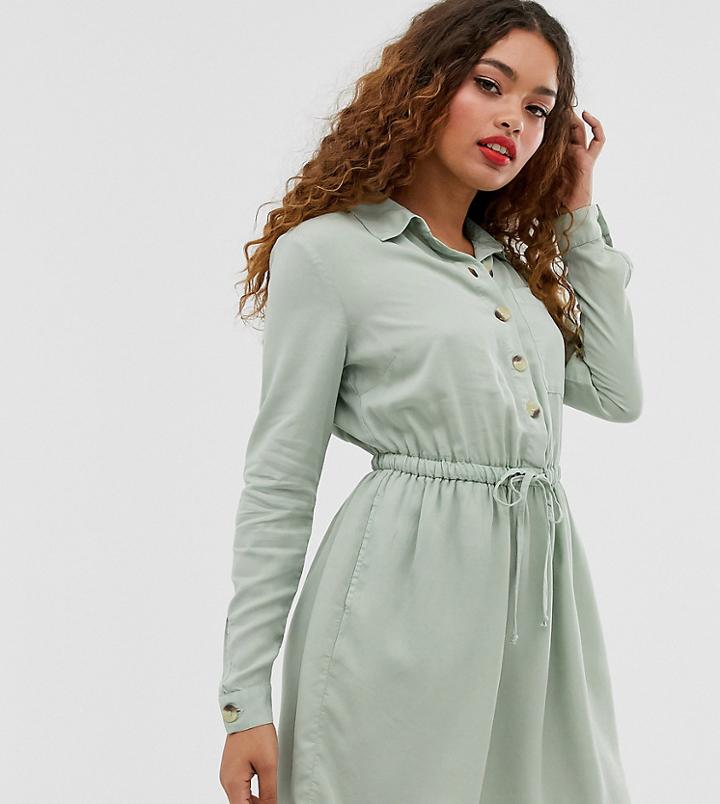 Miss Selfridge Petite Belted Shirt Dress In Sage-green