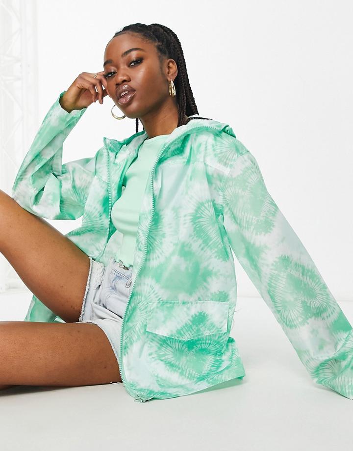 Asos Design Festival Printed Rain Jacket In Green