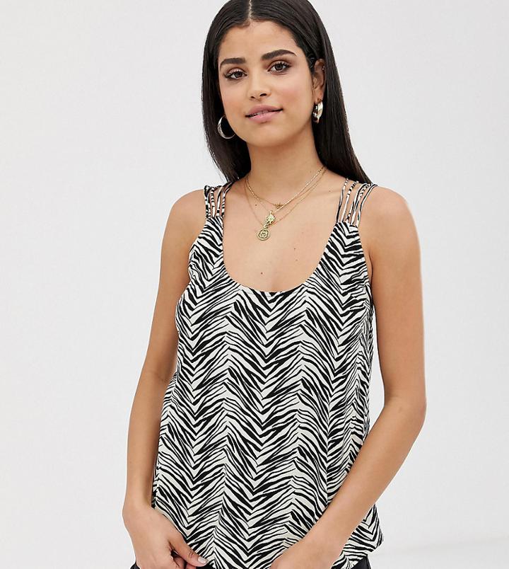 Asos Design Tall Cami With Beaded Lattice Back In Zebra Animal Print - Multi