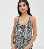 Asos Design Tall Cami With Beaded Lattice Back In Zebra Animal Print - Multi