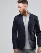 Asos Skinny Blazer In Washed Cotton In Navy - Navy