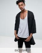 Reclaimed Vintage Inspired Kimono In Black Twist Chiffon In Reg Fit - Black