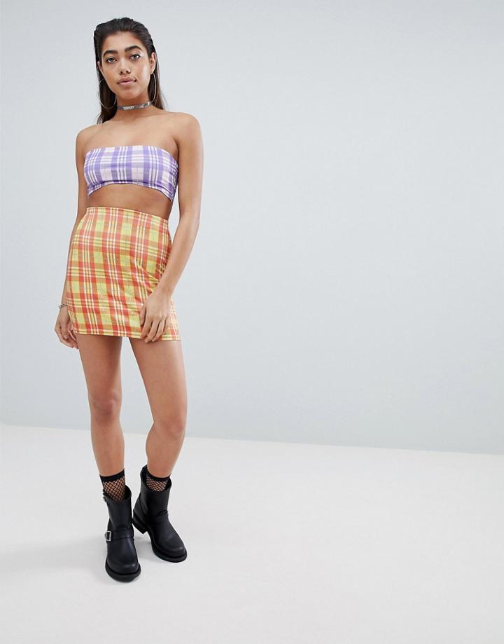 Jaded London Rhinestone Check Bodycon Skirt Two-piece - Yellow