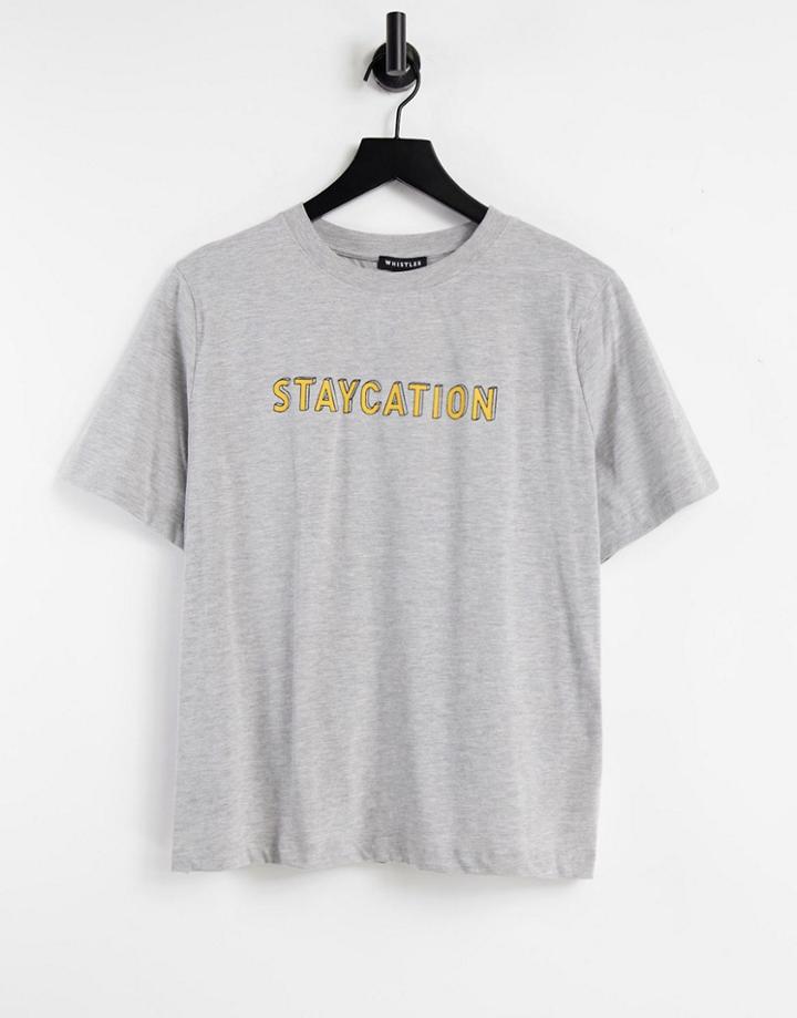 Whistles Cotton Staycation Logo T Shirt In Gray-white