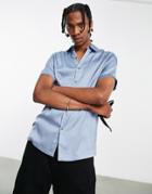 Asos Design Regular Satin Shirt In Recycled Polyester In Dusty Blue - Lblue