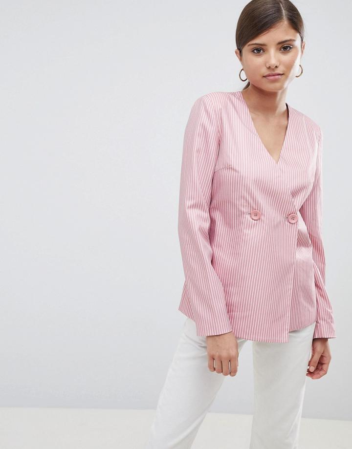 Fashion Union Relaxed Blazer In Fine Stripe - Pink